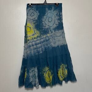 Women's Size L Y2K Vintage Nolita NYC Boho Tie Dye Maxi Blue Green Cotton Skirt